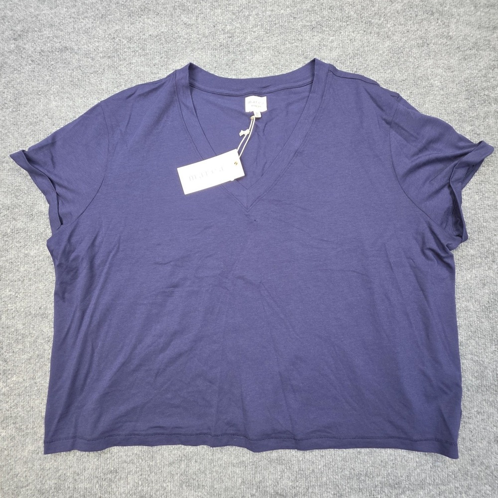 Marea By Liz Joy Short Sleeve Roller V-Neck Tee Shirt Women's XL Blue NWT